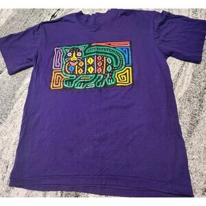 VINTAGE 90S MOLA ART CAT SHIRT UNISEX ADULTS XL PURPLE SINGLE STITCH PANAMA EUC